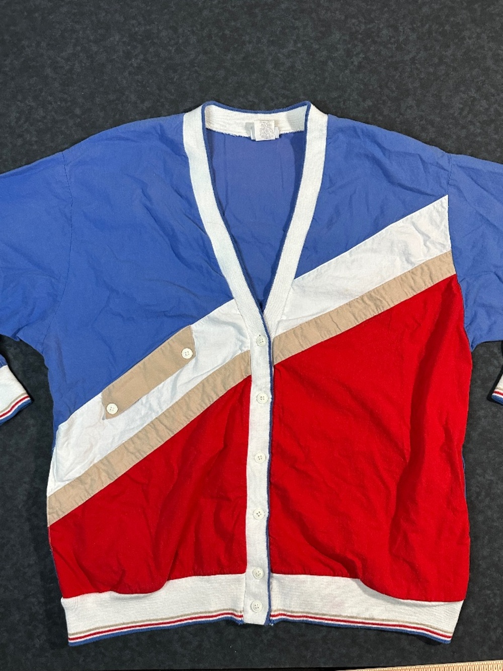 Vintage Koret Colorblock Red White & Blue Cardigan Sweater Size 1X
